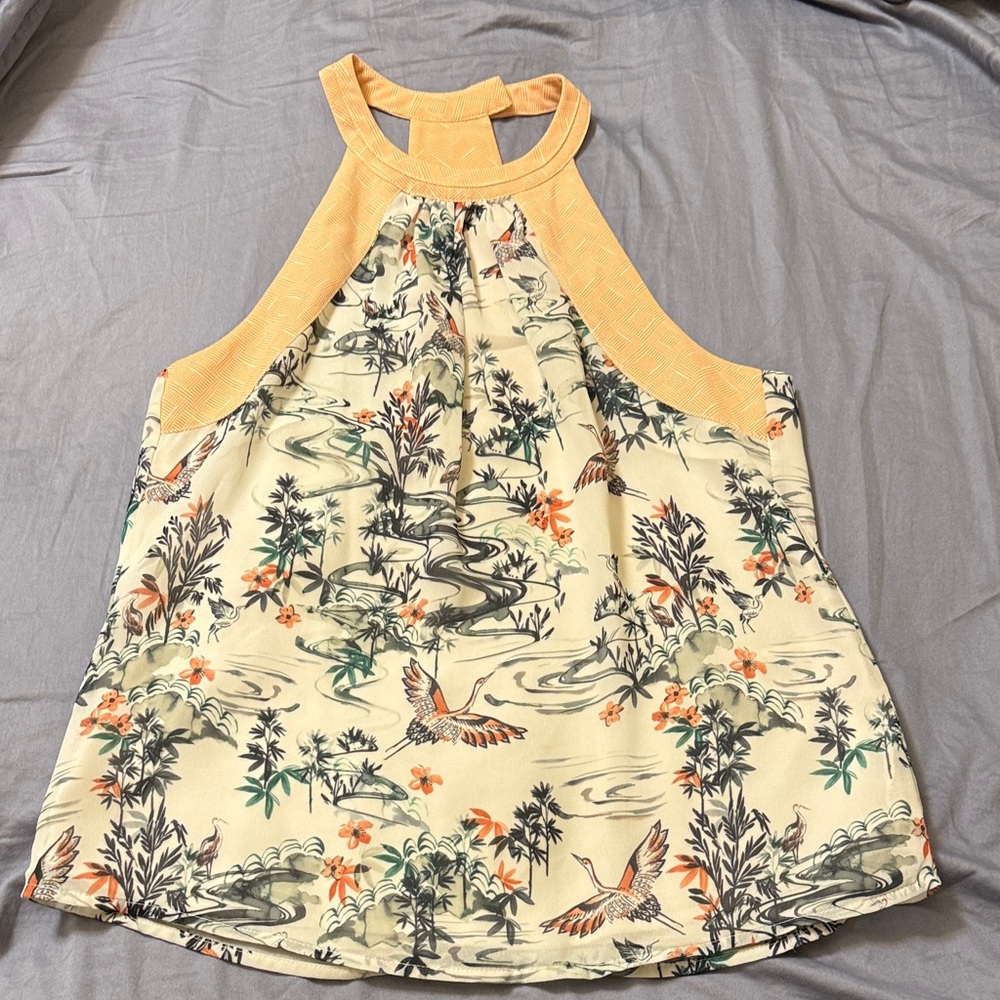 H&M Nature Print Halter Top - Cream and Orange